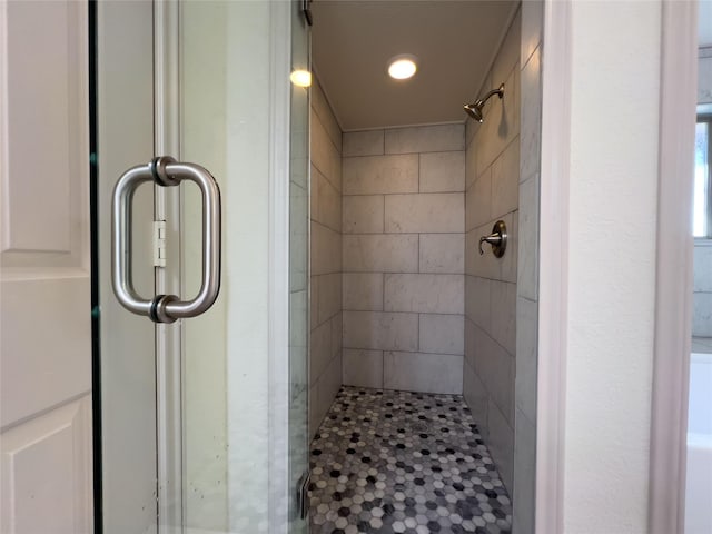 bathroom with a shower stall