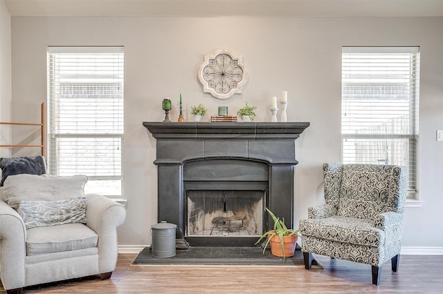 living area featuring plenty of natural light and wood finished floors