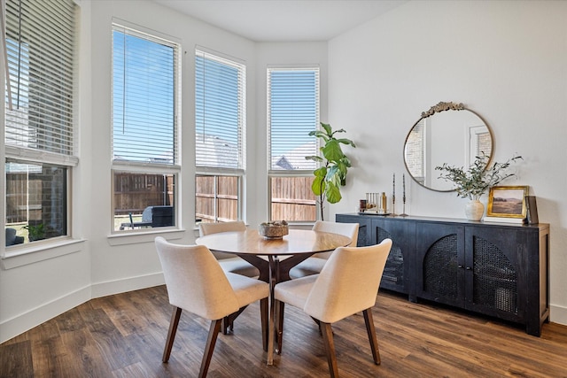 dining area featuring a healthy amount of sunlight, baseboards, and wood finished floors