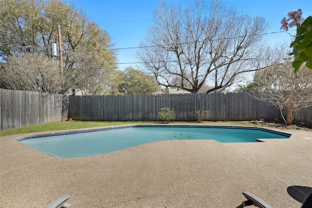 view of swimming pool with a fenced in pool, a patio, and a fenced backyard