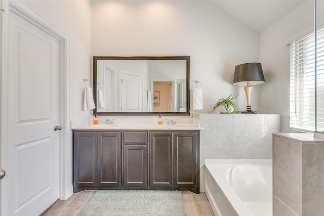 full bath featuring a wealth of natural light, a sink, and wood finished floors