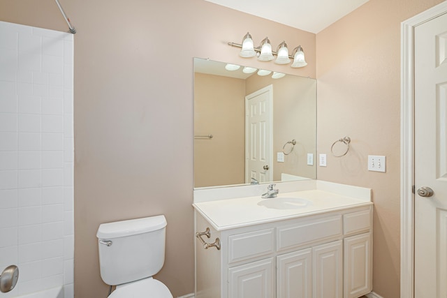 full bathroom featuring toilet, shower / tub combination, and vanity