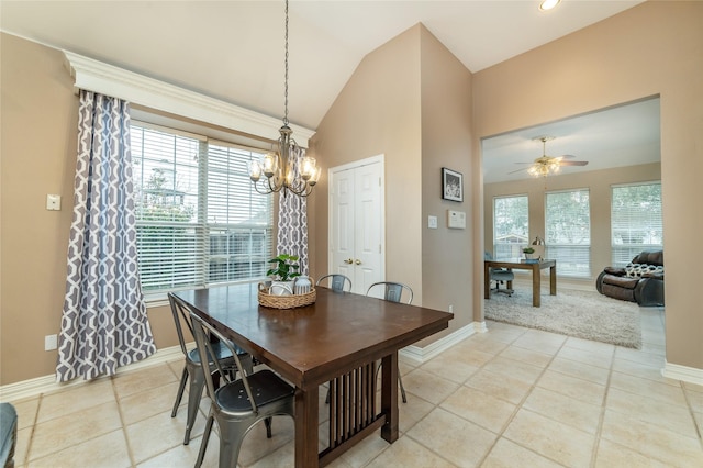 dining area featuring lofted ceiling, baseboards, and a wealth of natural light