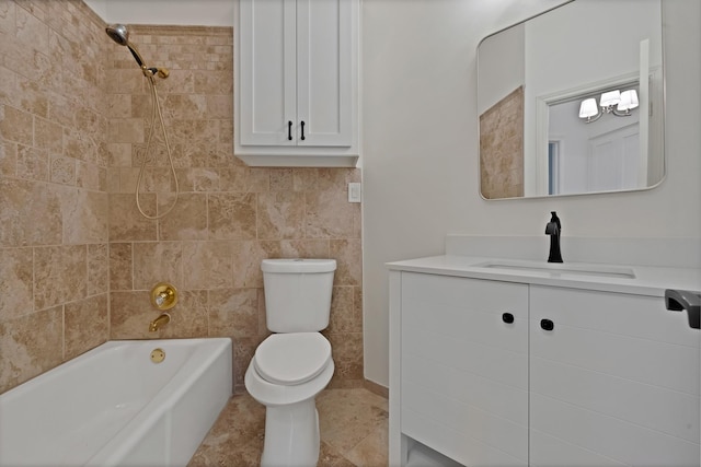 full bathroom featuring bathing tub / shower combination, vanity, and toilet