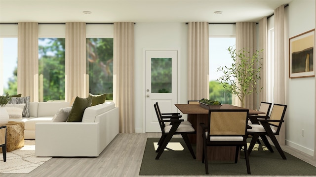 dining space featuring light wood-style flooring