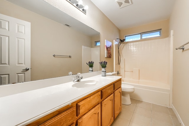 bathroom featuring tile patterned flooring, visible vents, vanity, and toilet