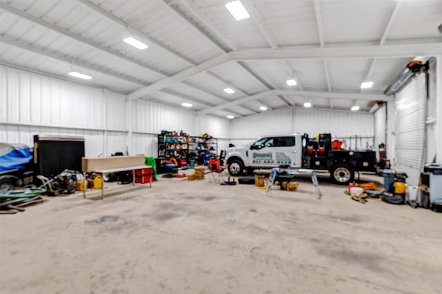 garage with metal wall