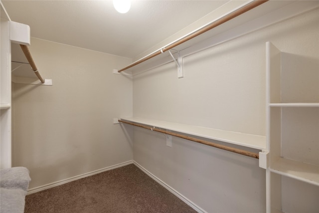 spacious closet featuring dark carpet