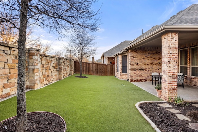 view of yard featuring a fenced backyard and a patio