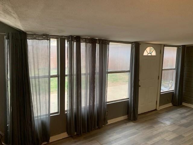 doorway featuring baseboards, plenty of natural light, and light wood-style floors