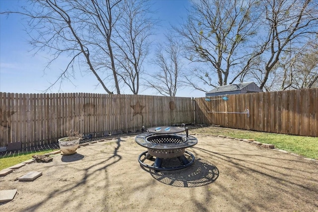 view of patio / terrace with a fire pit and a fenced backyard