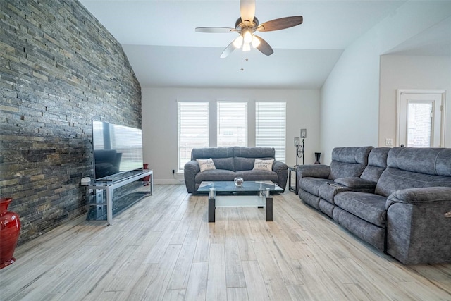 4130 Lagoon Pl, Royse City, TX 75189 - living room with lofted ceiling, light wood-type flooring, a ceiling fan, and healthy amount of natural light