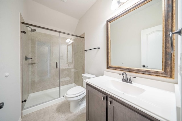 4130 Lagoon Pl, Royse City, TX 75189 - full bathroom with a stall shower, toilet, vanity, and tile patterned floors