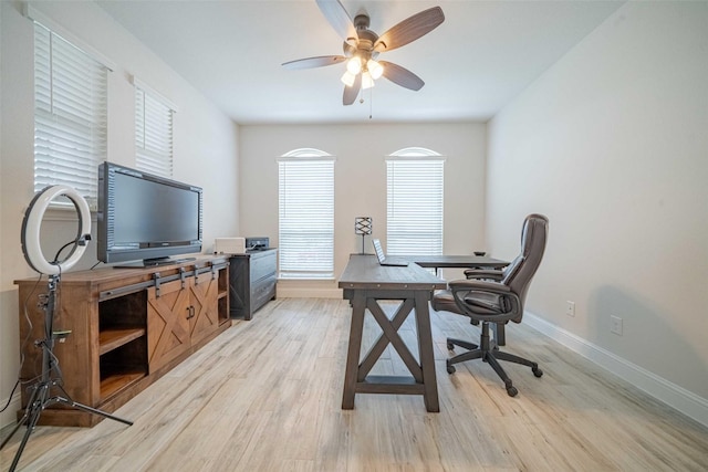 4130 Lagoon Pl, Royse City, TX 75189 - office featuring ceiling fan, baseboards, and light wood-style flooring