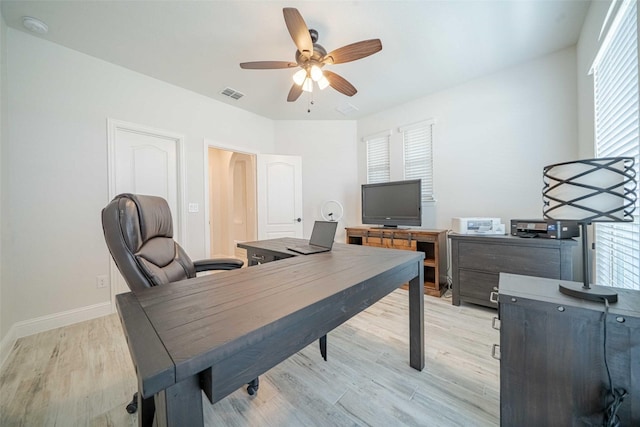 4130 Lagoon Pl, Royse City, TX 75189 - office featuring ceiling fan, light wood-style floors, and baseboards