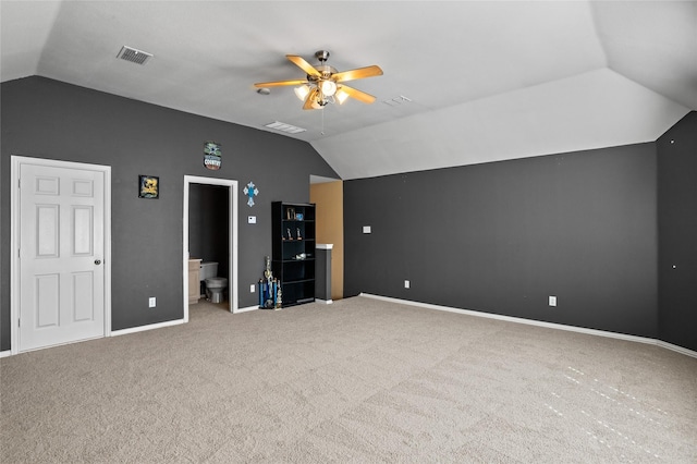 bonus room with vaulted ceiling, visible vents, and ceiling fan