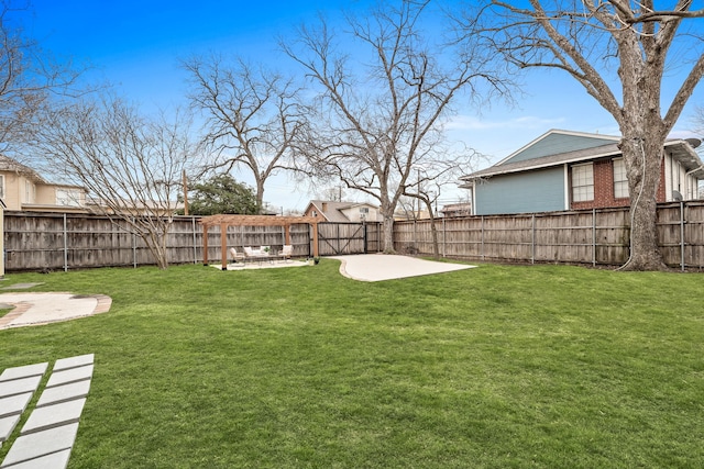 view of yard with a patio area and a fenced backyard