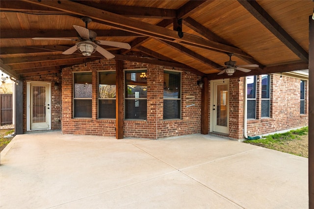 view of patio featuring a ceiling fan