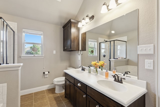 full bath with a wealth of natural light, a sink, and a shower stall