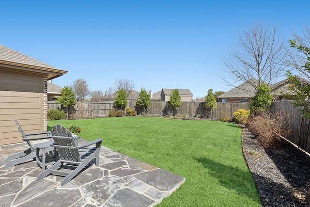 view of yard with a patio area and a fenced backyard