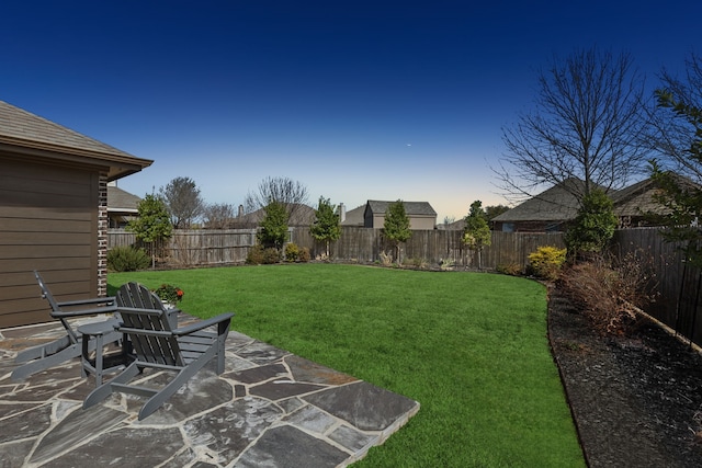 view of yard with a patio and a fenced backyard