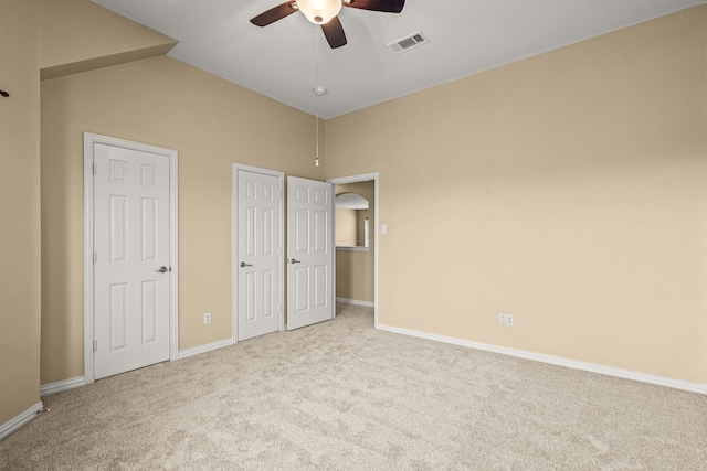 3054 Oakwood Dr, Celina, TX 75009 - unfurnished bedroom featuring visible vents, carpet, baseboards, ceiling fan, and vaulted ceiling