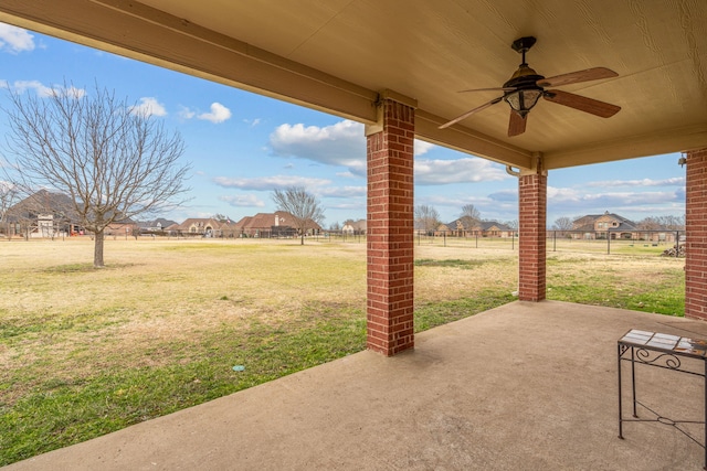 3054 Oakwood Dr, Celina, TX 75009 - view of patio / terrace featuring fence, a ceiling fan, and a residential view