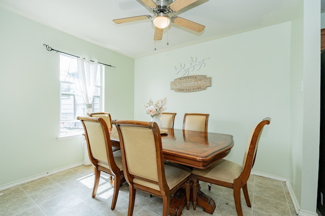 dining room with baseboards and a ceiling fan