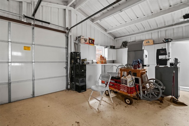 garage with metal wall