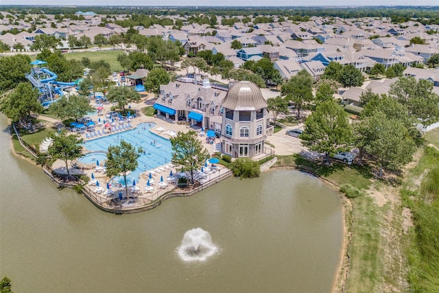 aerial view featuring a residential view and a water view