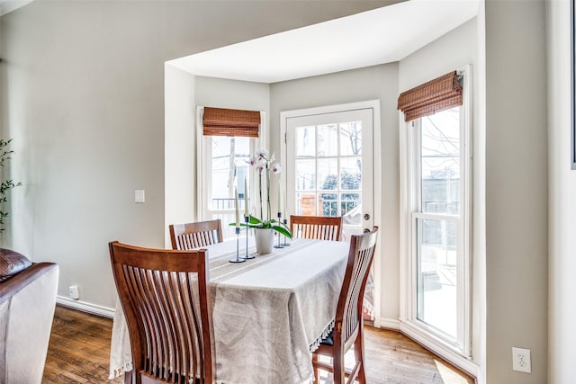 dining room featuring baseboards and wood finished floors