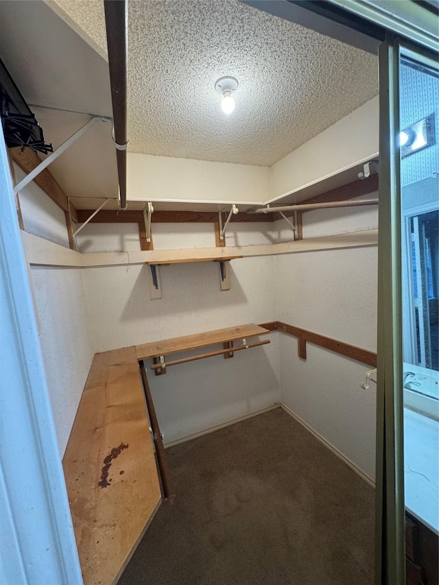 spacious closet featuring dark carpet