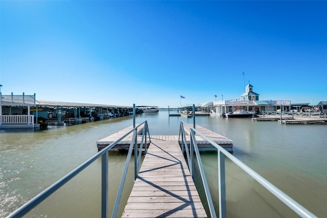 dock area with a water view