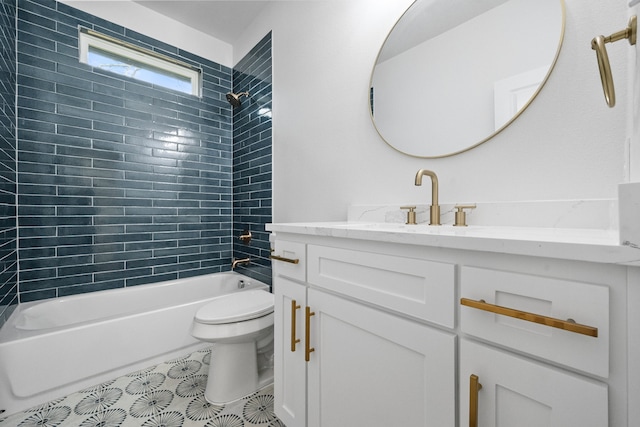 full bathroom featuring toilet, tile patterned flooring, shower / washtub combination, and vanity