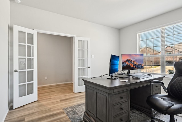 9017 Cattle Herd Dr, Fort Worth, TX 76123 - office featuring french doors, light wood-style flooring, and baseboards