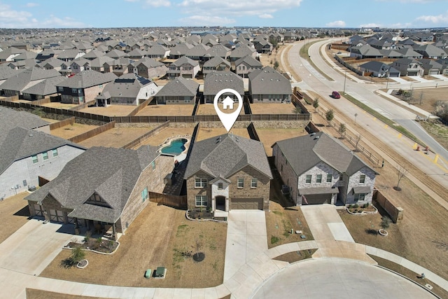 aerial view with a residential view