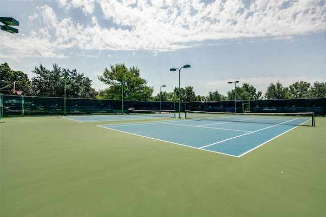 view of tennis court with fence