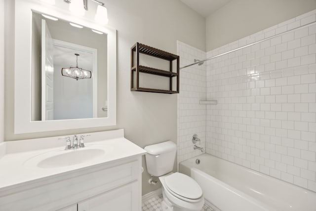 full bath with shower / bathing tub combination, vanity, and toilet