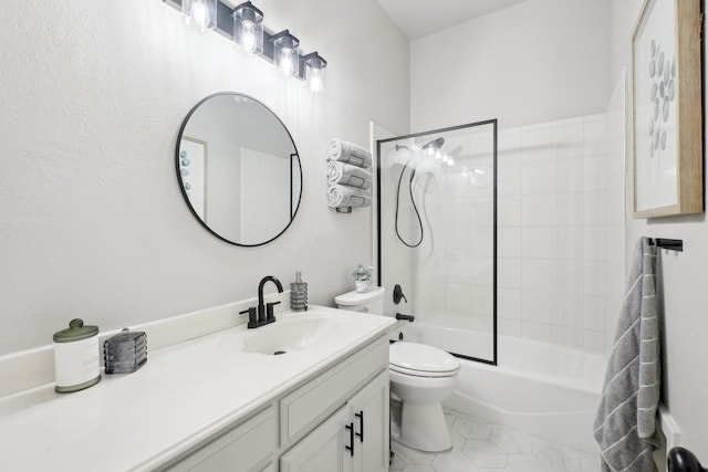 full bath with vanity, shower / bathing tub combination, and toilet