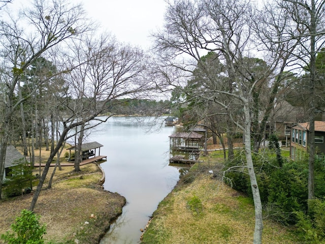 view of water feature with a gazebo and a boat dock