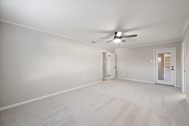 2013 Glenwood Cir, Corsicana, TX 75110 - unfurnished room featuring ceiling fan, crown molding, baseboards, and light colored carpet