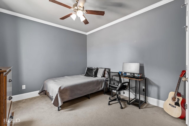 bedroom featuring baseboards, carpet, and ornamental molding