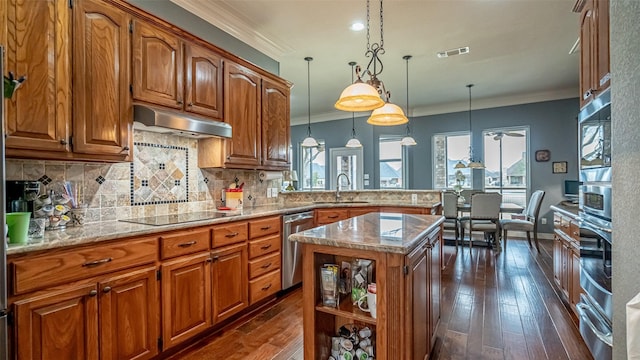 kitchen featuring black electric cooktop, under cabinet range hood, a sink, visible vents, and dishwasher