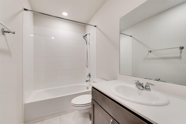 full bathroom with toilet, shower / bath combination, vanity, and tile patterned floors