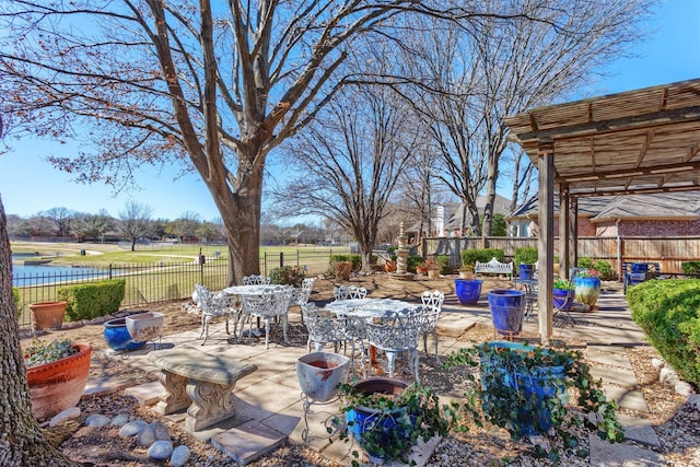 view of patio / terrace featuring a fenced backyard and outdoor dining space