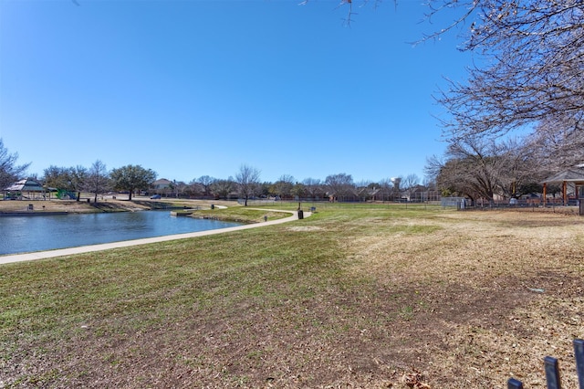 view of yard with a water view