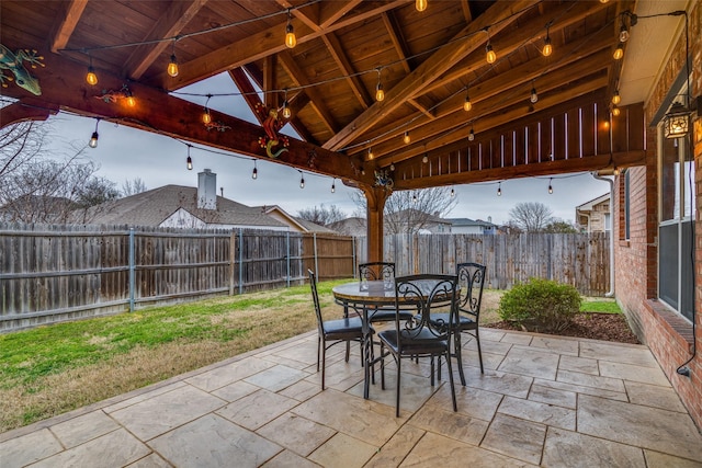 view of patio / terrace with a fenced backyard and outdoor dining space