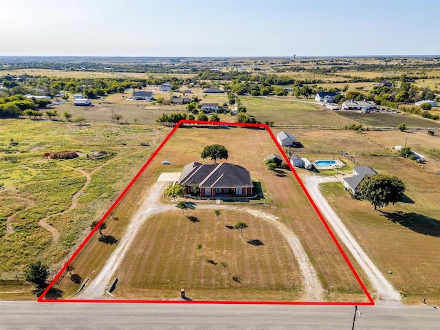 aerial view featuring a rural view