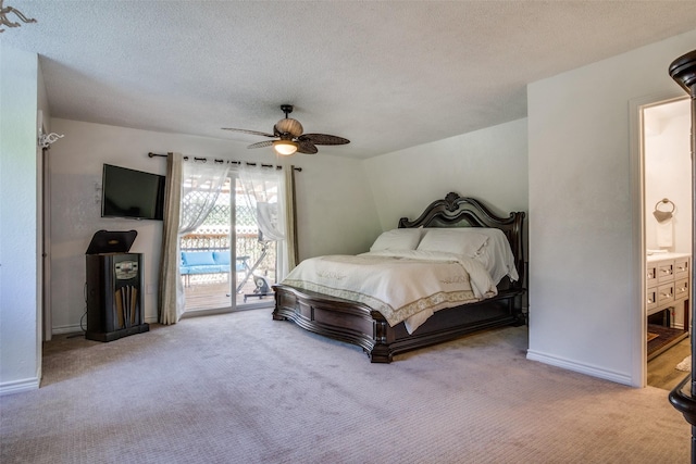 2412 Cedar Crest Dr, Granbury, TX 76048 - carpeted bedroom with baseboards, access to exterior, and a textured ceiling