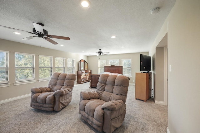 928 N Irving Heights Dr, Irving, TX 75061 - carpeted living area featuring a textured ceiling, recessed lighting, and baseboards